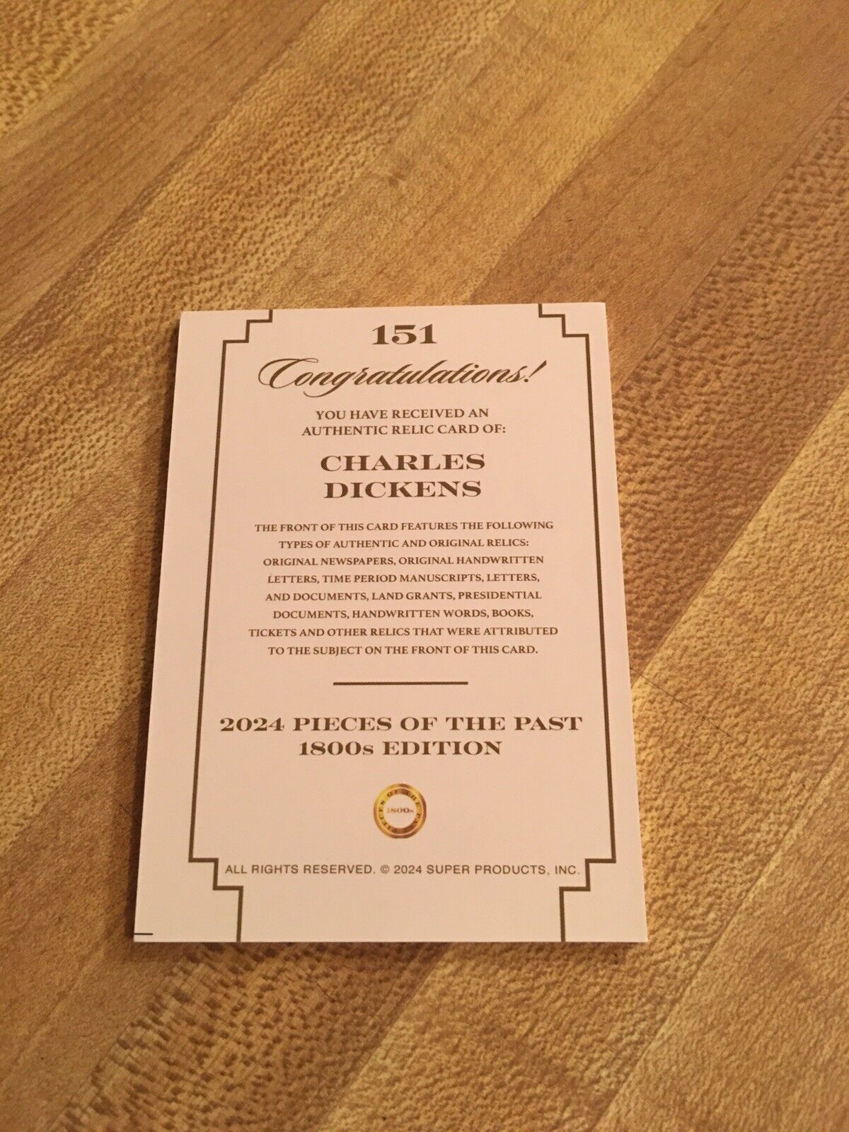 2024 PIECES OF THE PAST 1800s EDITION CHARLES DICKENS RELIC CARD