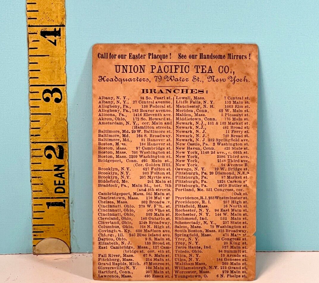 1800's An Easter blessing from Union Pacific Tea Co Trade Card New York.
