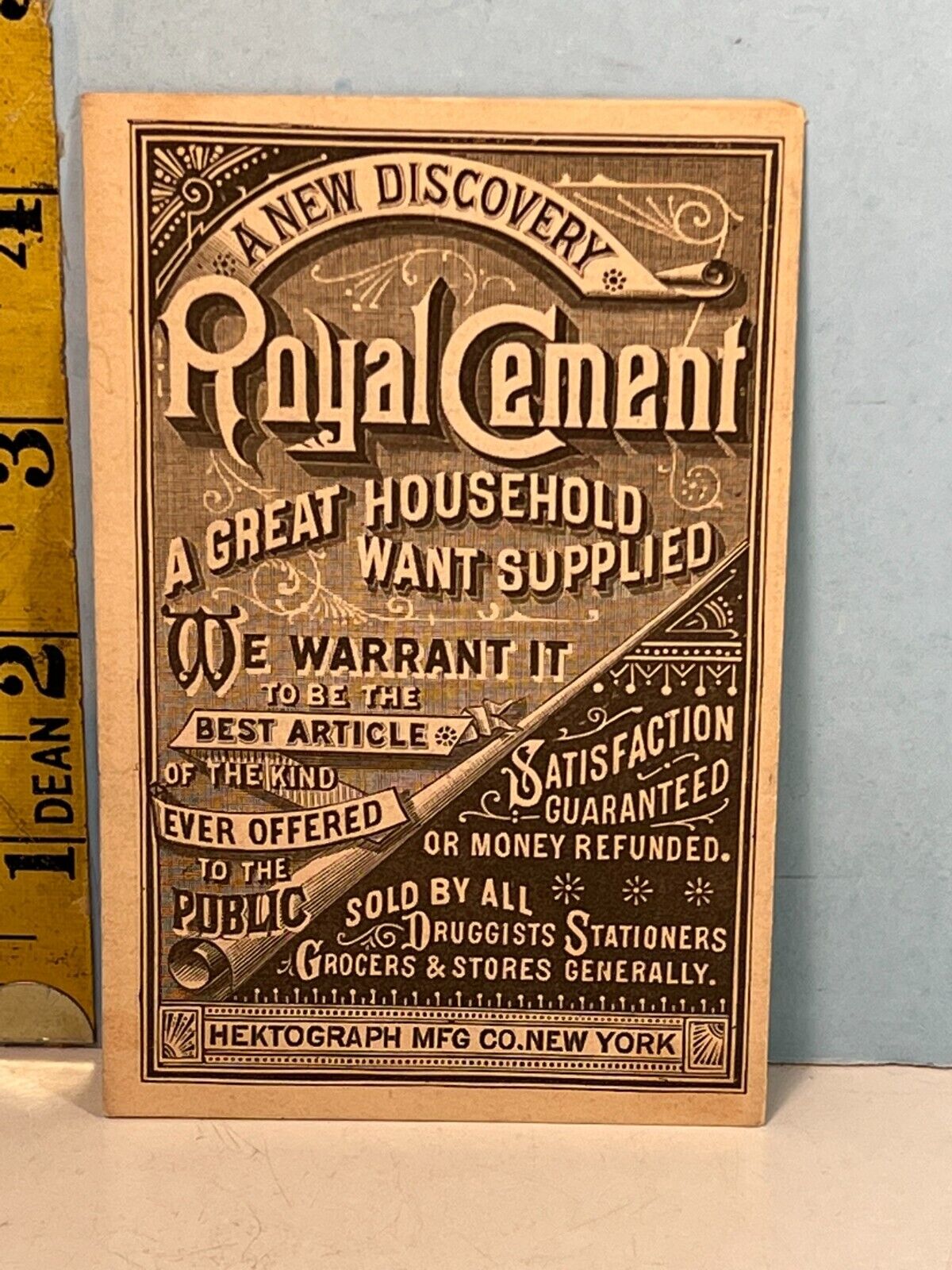 1800's A New Discovery Royal Cement sold by Druggist Trade Card