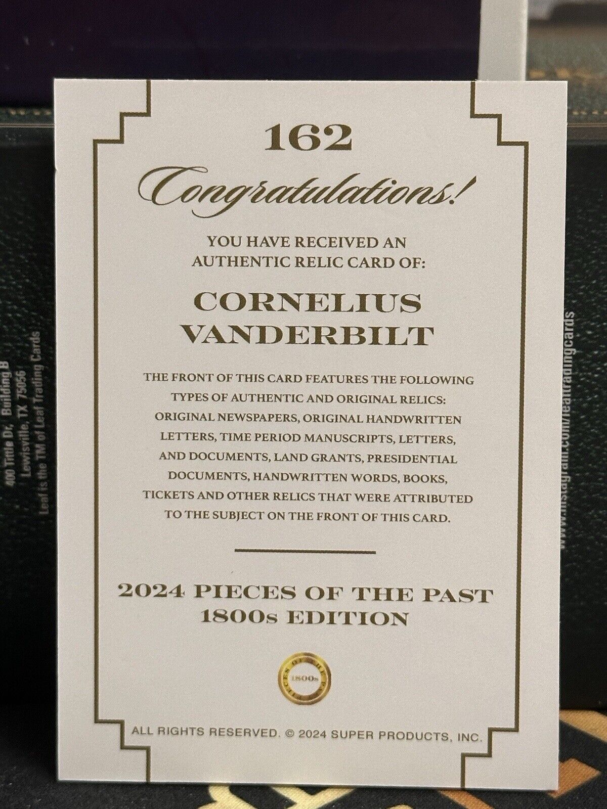2024 Pieces Of The Past 1800s Cornelius Vanderbilt Jumbo Relic #162