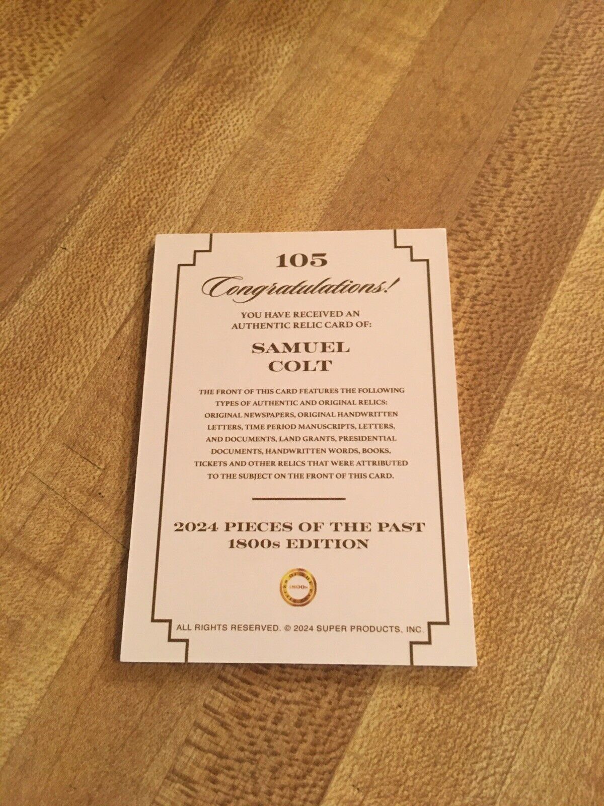 2024 PIECES OF THE PAST 1800s EDITION SAMUEL COLT HANDWRITTEN RELIC CARD