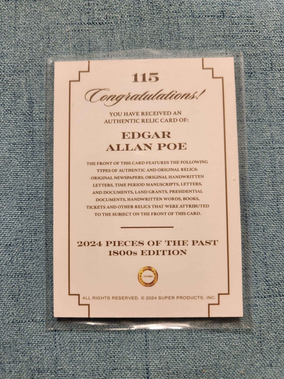 2024 Pieces of the Past 1800s Edition Edgar Allen Poe Relic Card