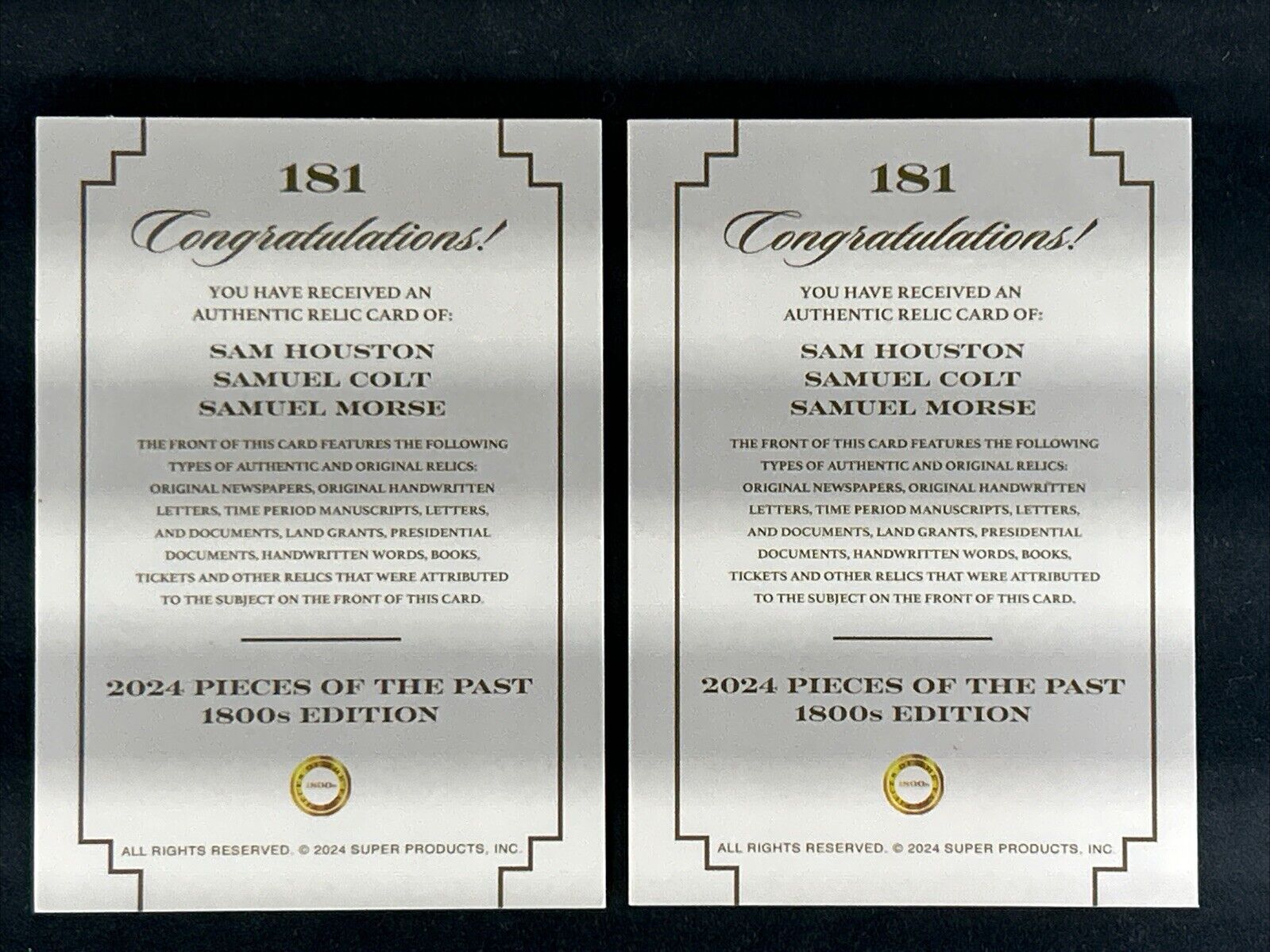 Lot {2} 2024 Pieces Of The Past 1800’S Triple-Relic ** HOUSTON - COLT - MORSE **