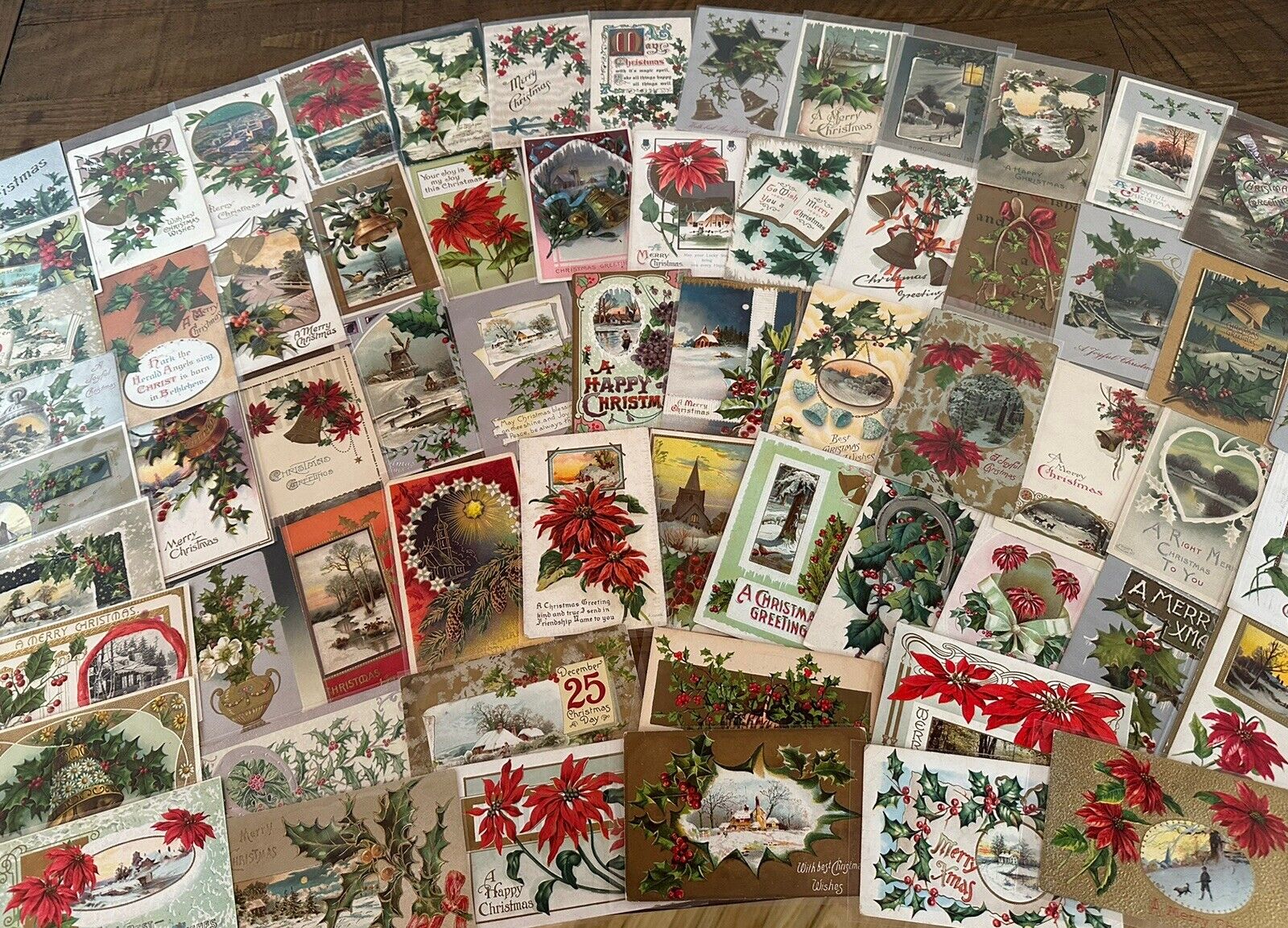 Big Lot of ~100 Antique Christmas~Vintage 1900's Xmas Postcards~in sleeves~h948