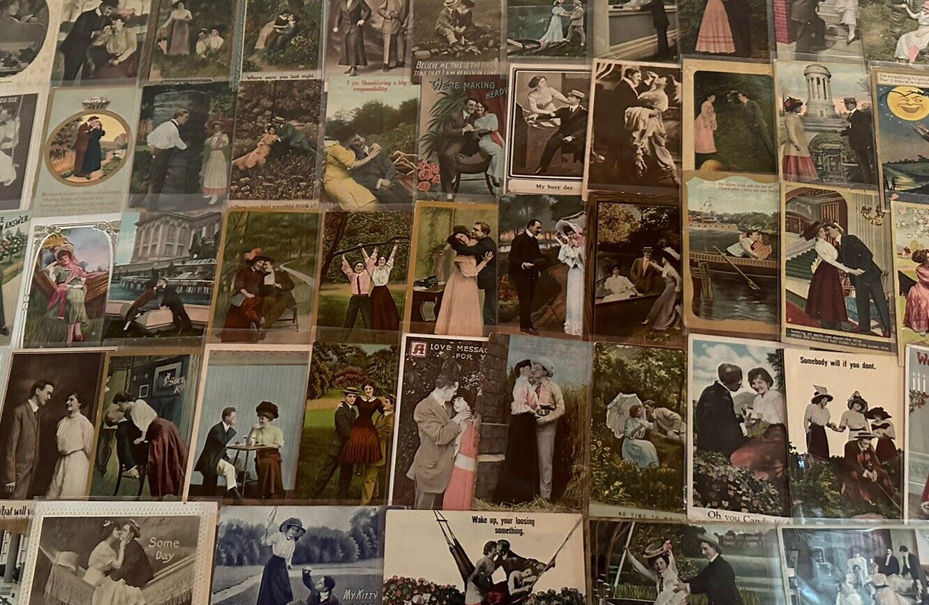 BIG LOT of 100 Romantic~SENTIMENTAL Lovers COURTSHIP~Romance 1900's ~POSTCARDS~