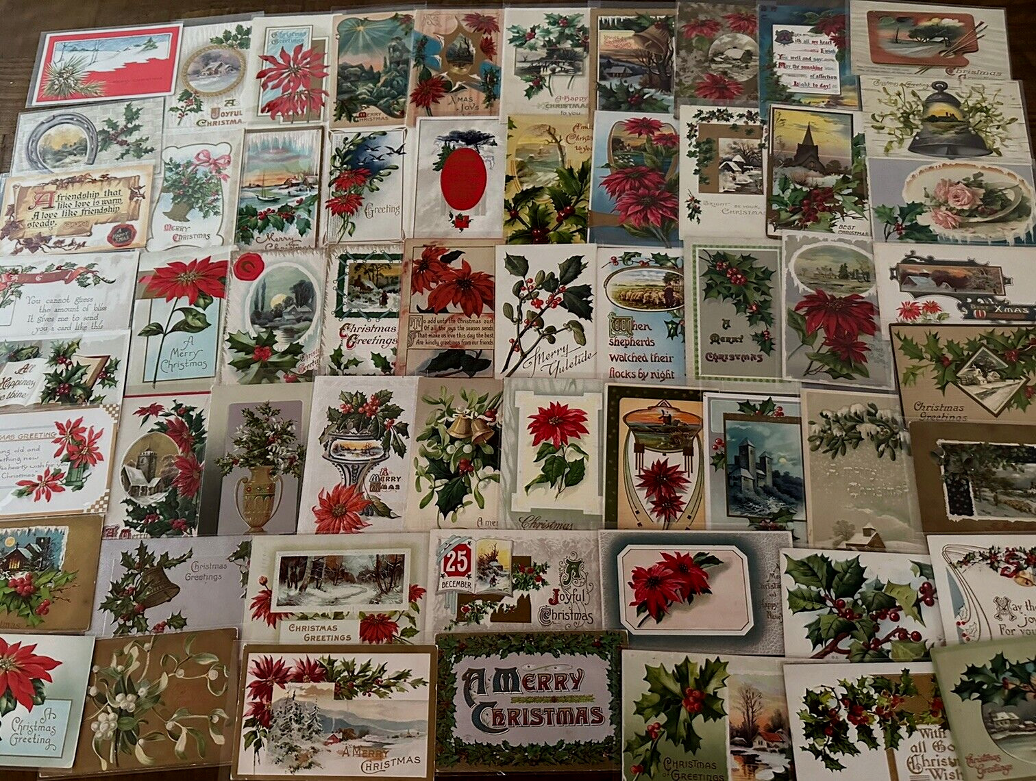 Big Lot of ~55 Vintage 1900's Christmas~Antique~ Xmas Postcards~in sleeves~k-442
