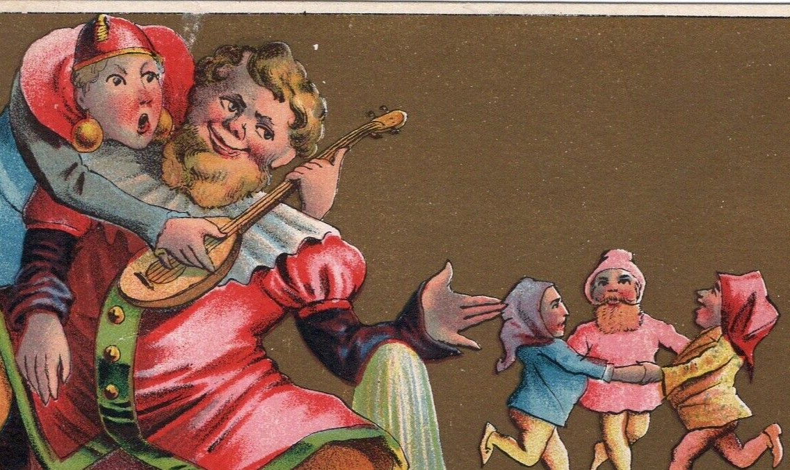 1800's French Trade Card Musician Mandolin Three Dancing Nymphs Blank
