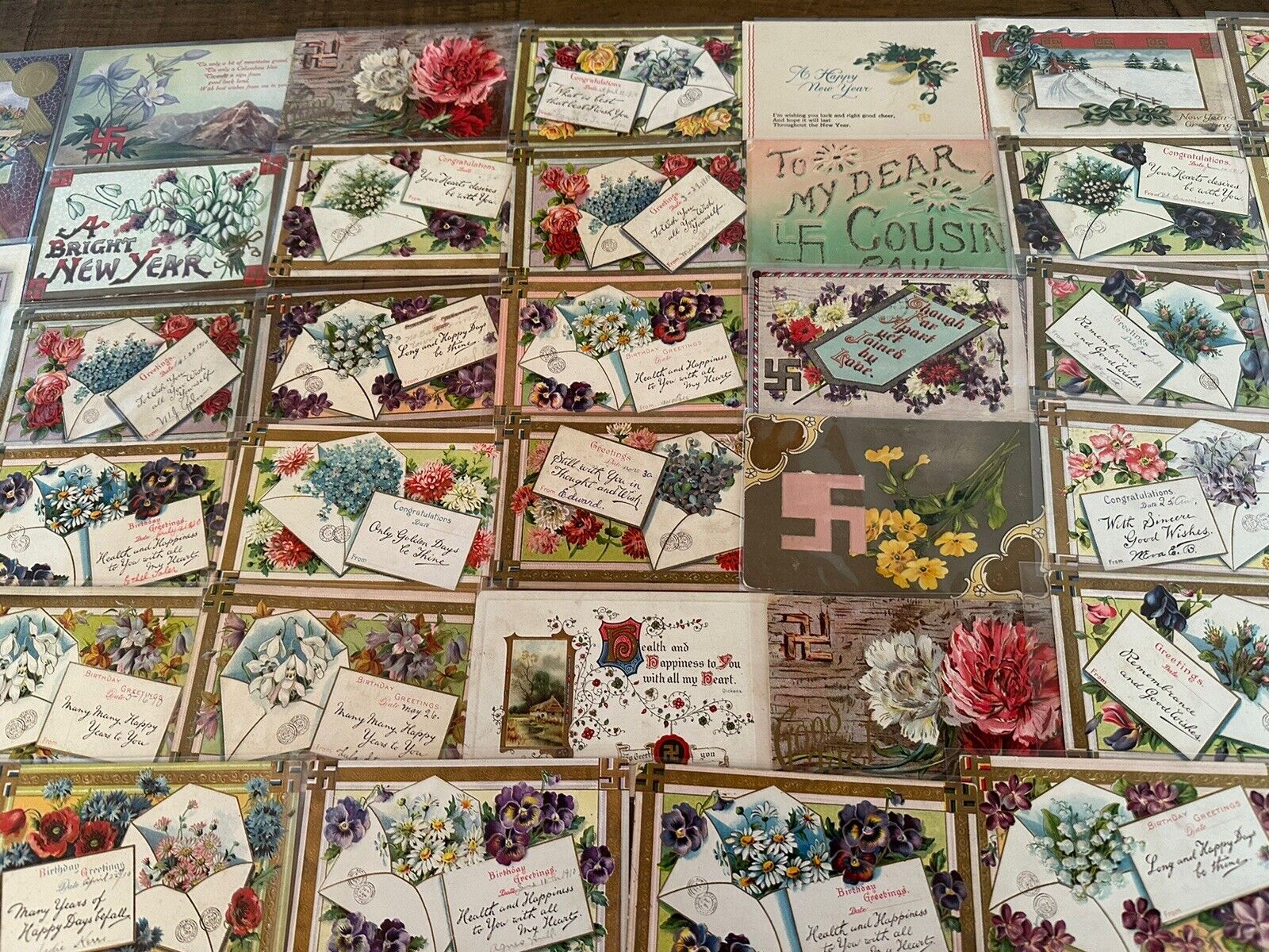 Big Estate Lot of 37~ Antique~Good Luck Swastika~Greetings Postcards-1900's-h600