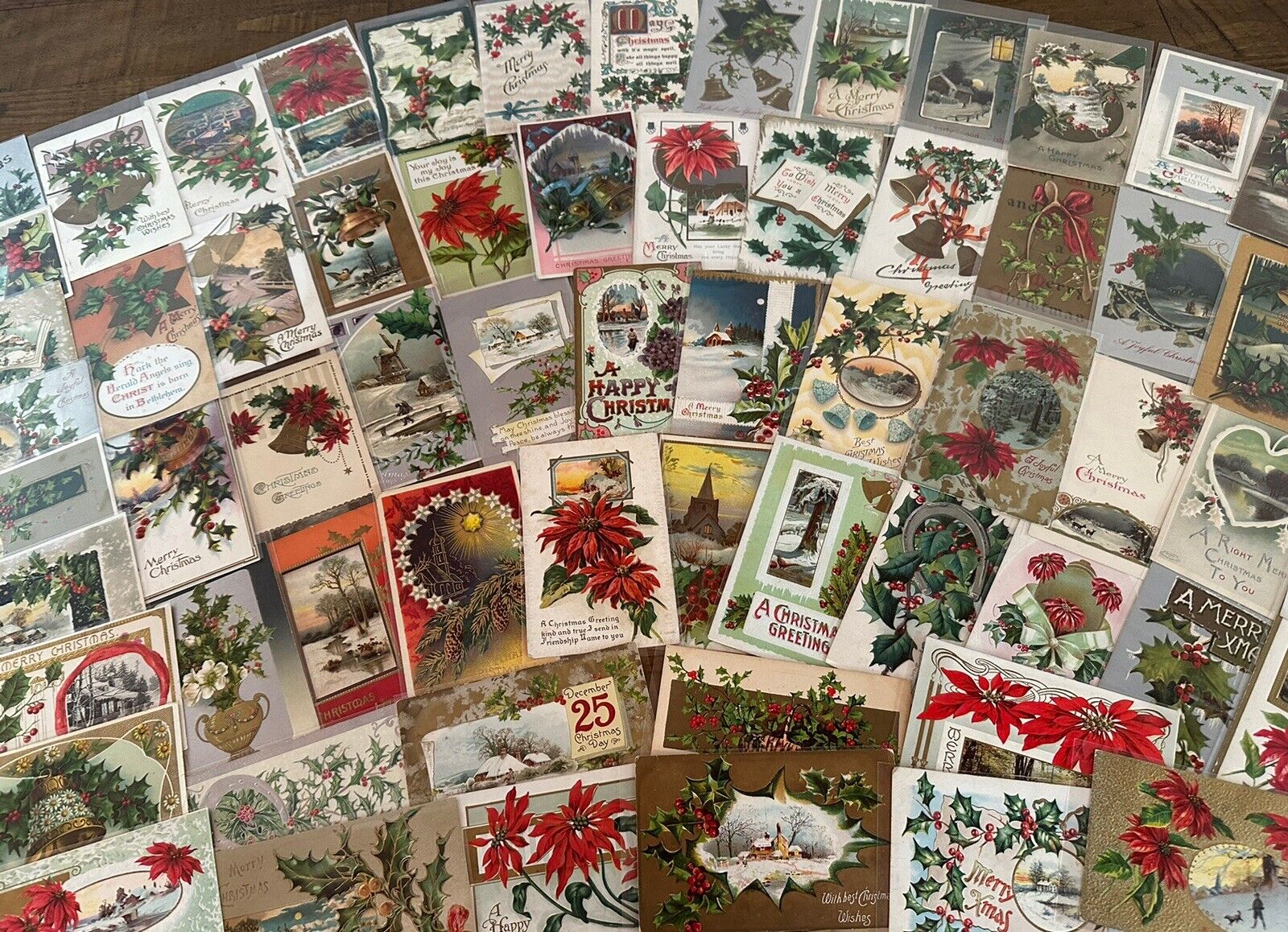 Big Lot of ~100 Antique  Christmas~Vintage 1900's Xmas Postcards~in sleeves~h948