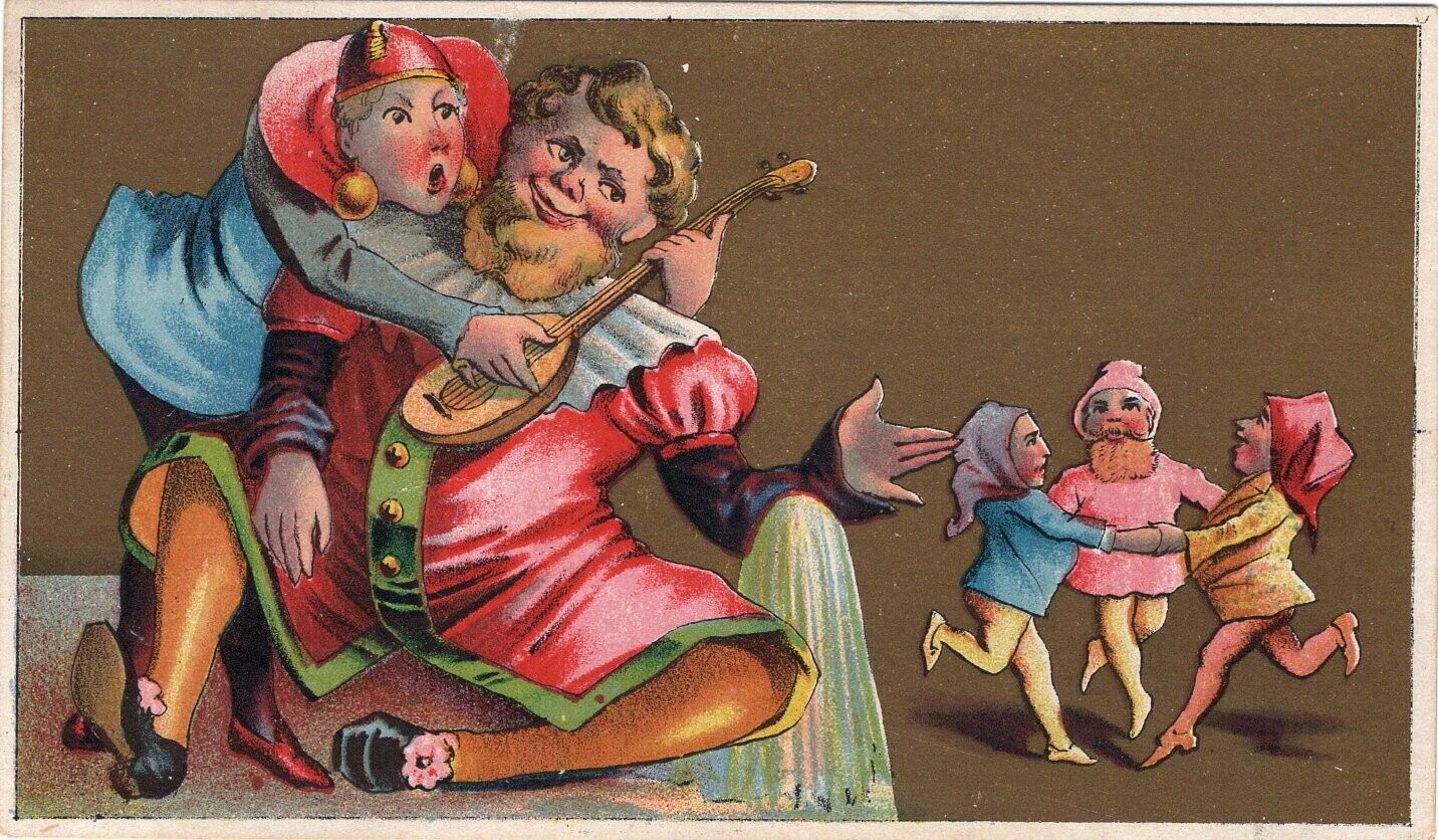 1800's French Trade Card Musician Mandolin Three Dancing Nymphs Blank