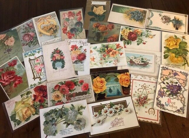 Lot of 25 Vintage 1900’s Greetings Postcards ~Antique-In Sleeves~Free Shipping!