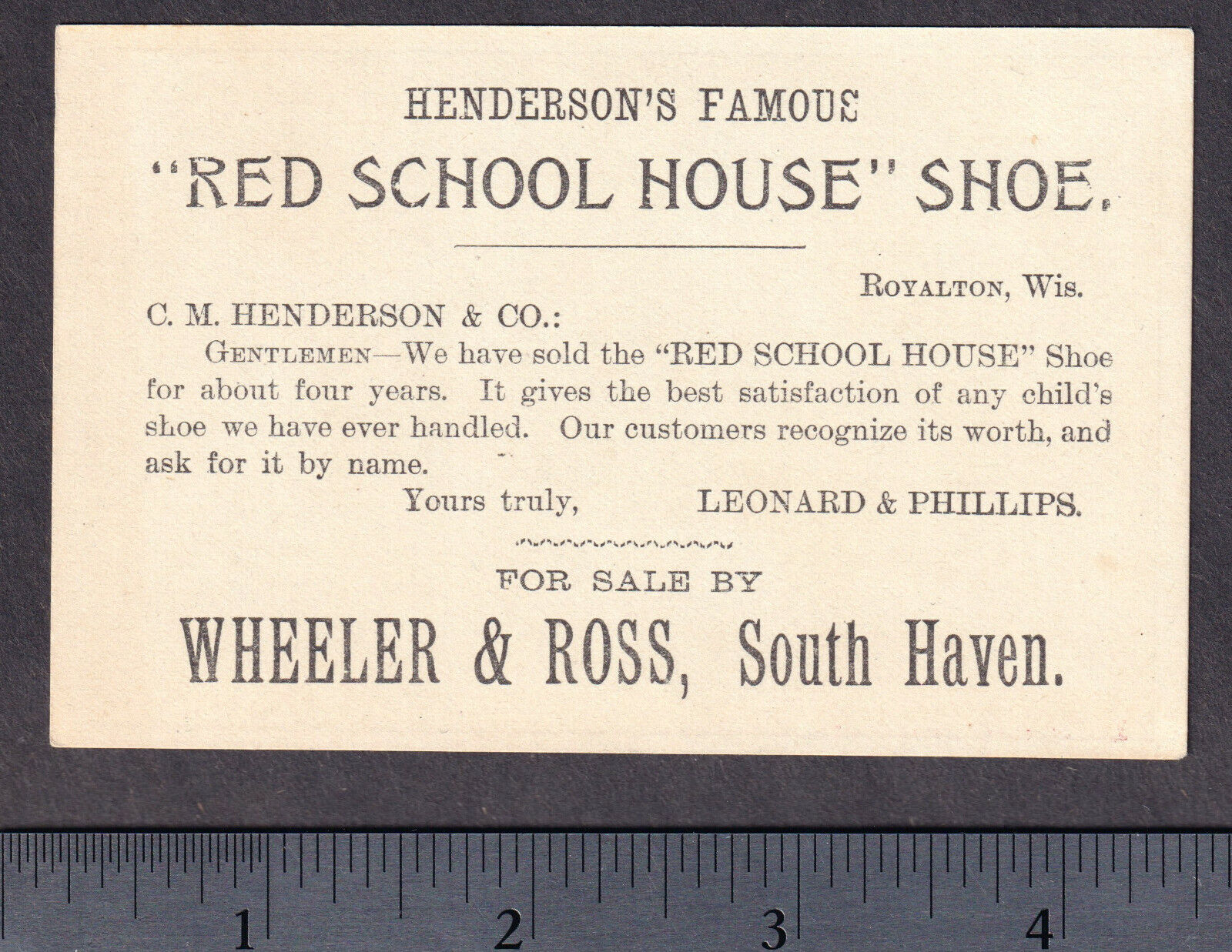 South Haven 1800's Mich Shoe Store Little Red School House Henderson Trade Card
