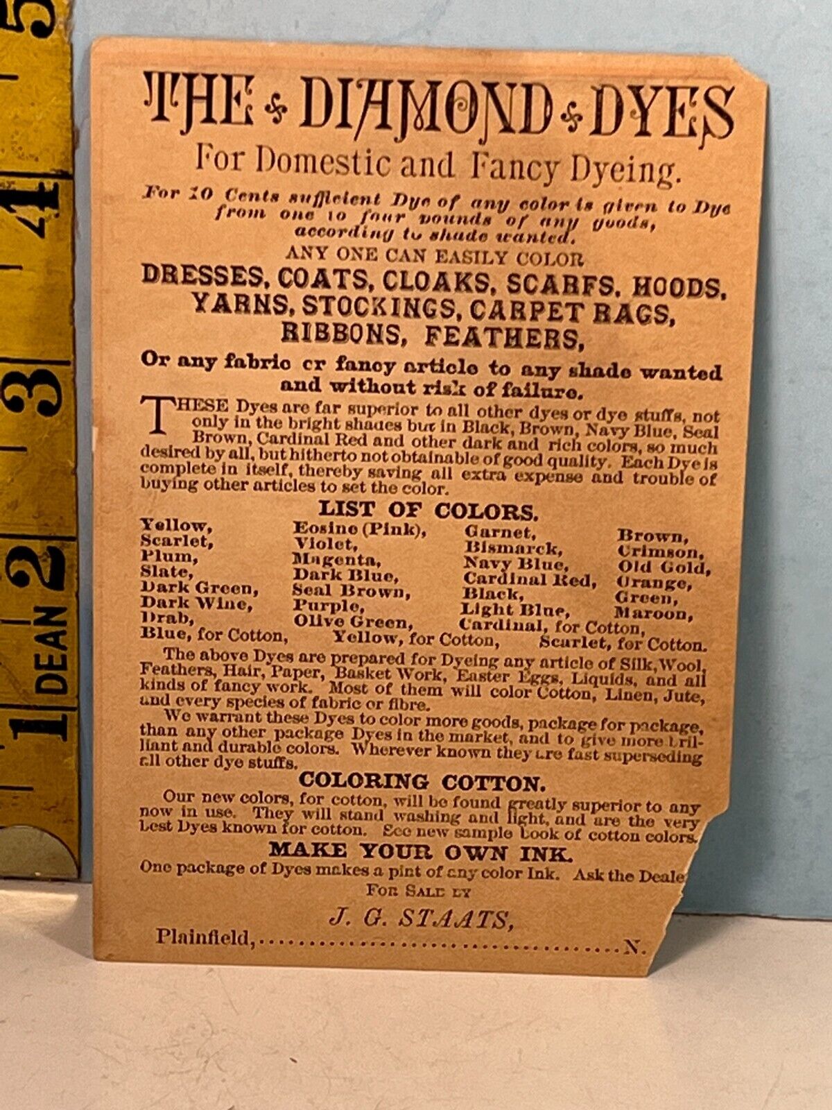 1800's The Diamond Dyes -The Domestic & Fancy Dyeing Trade Card