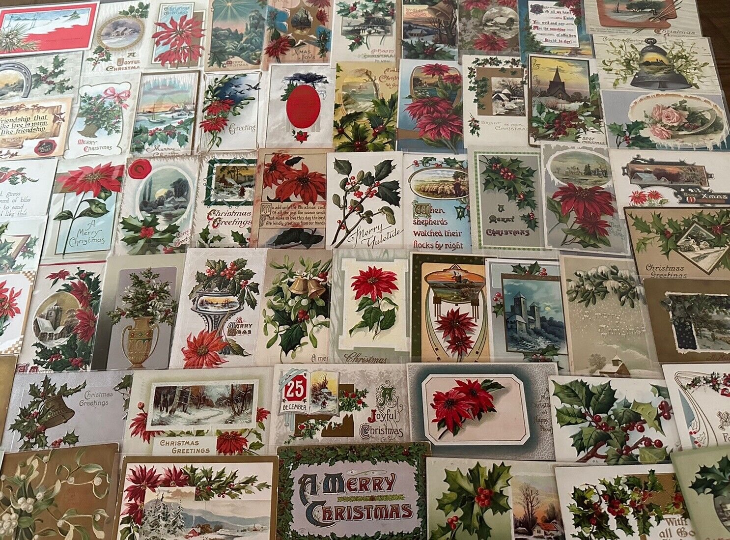 Big Lot of ~55 Vintage 1900's Christmas~Antique~ Xmas Postcards~in sleeves~k-442