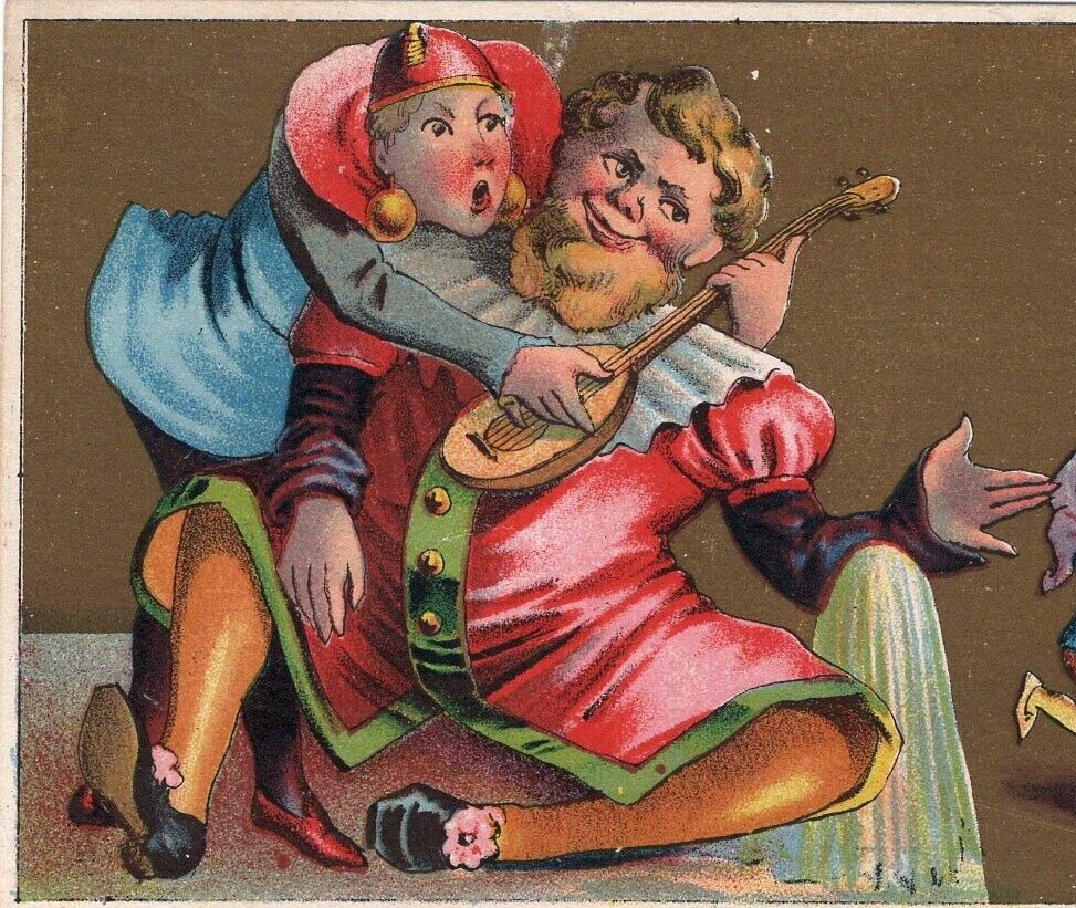 1800's French Trade Card Musician Mandolin Three Dancing Nymphs Blank