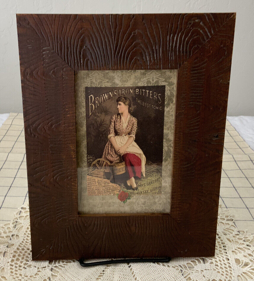 Vintage Antique Framed Victorian Trade Card, Late 1800’s, Lady, Brown’s Bitters