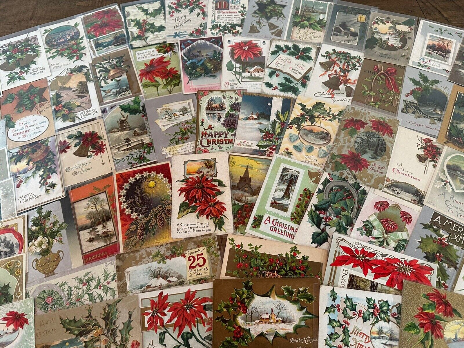 Big Lot of ~100 Antique  Christmas~Vintage 1900's Xmas Postcards~in sleeves~h948