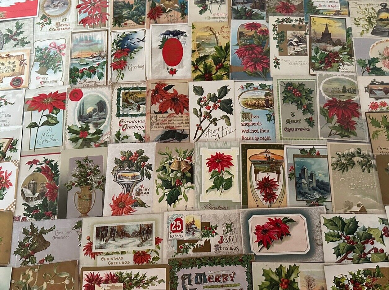 Big Lot of ~55 Vintage 1900's Christmas~Antique~ Xmas Postcards~in sleeves~k-442
