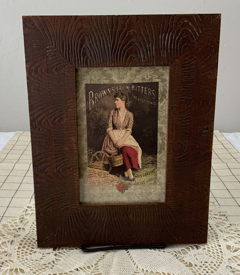 Vintage Antique Framed Victorian Trade Card, Late 1800’s, Lady, Brown’s Bitters