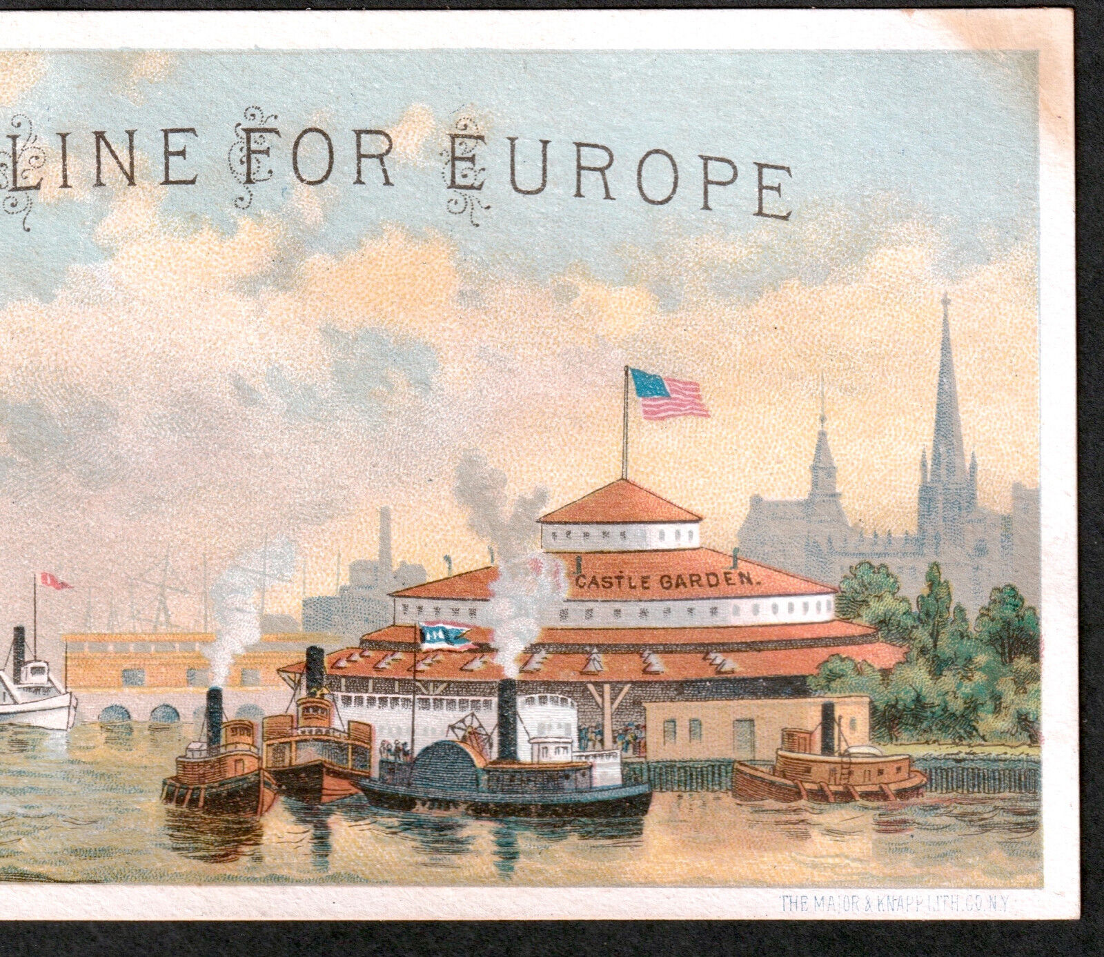 State Line Ship 1800's New York Harbor Castle Garden Steamship Advertising Card