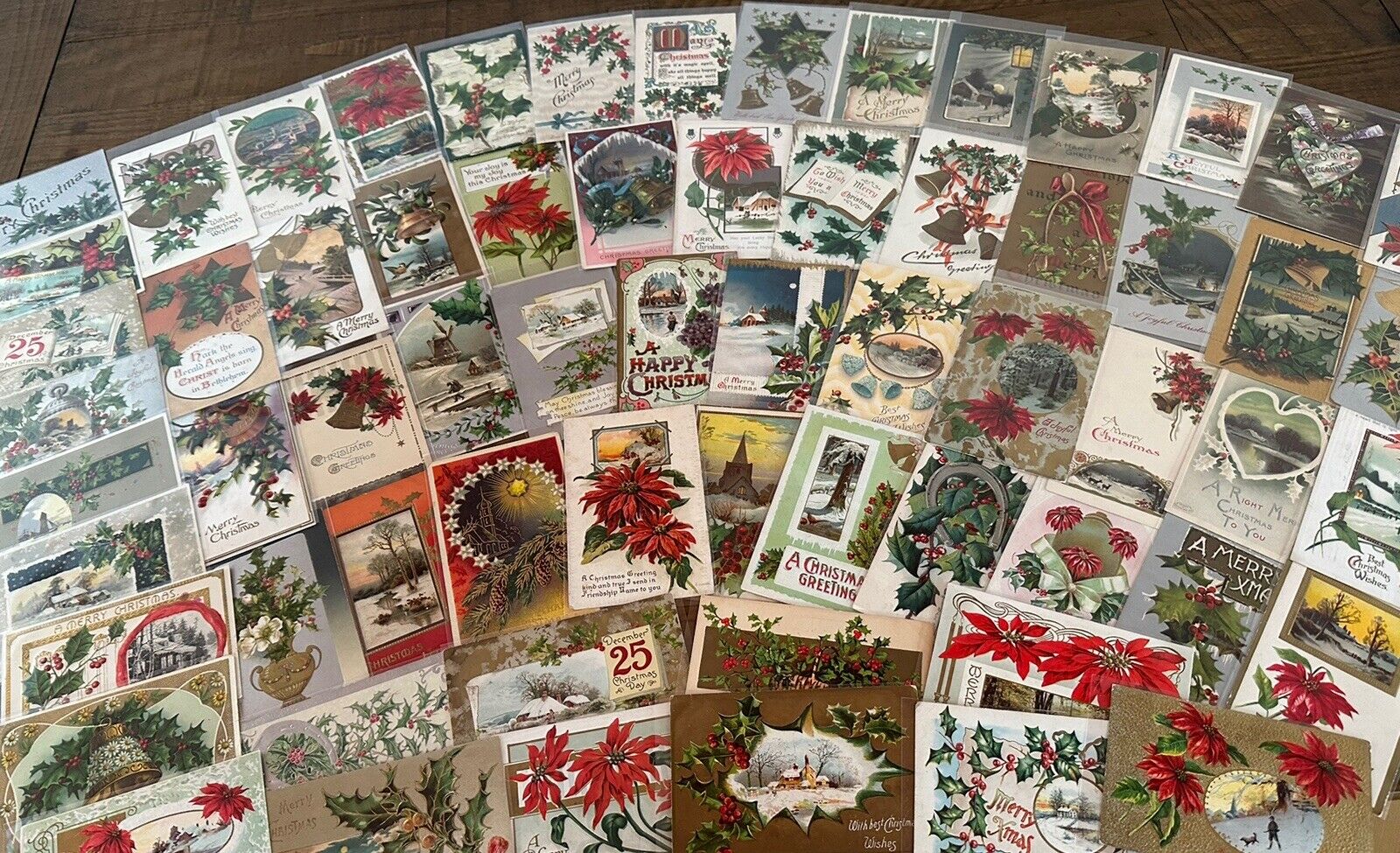 Big Lot of ~100 Antique  Christmas~Vintage 1900's Xmas Postcards~in sleeves~h948