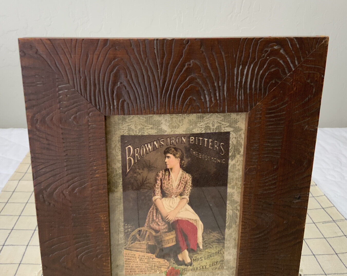 Vintage Antique Framed Victorian Trade Card, Late 1800’s, Lady, Brown’s Bitters