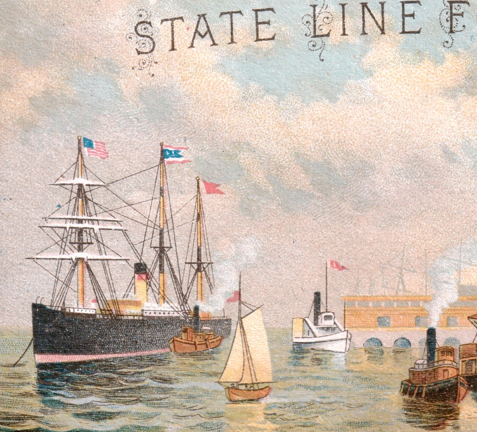 State Line Ship 1800's New York Harbor Castle Garden Steamship Advertising Card