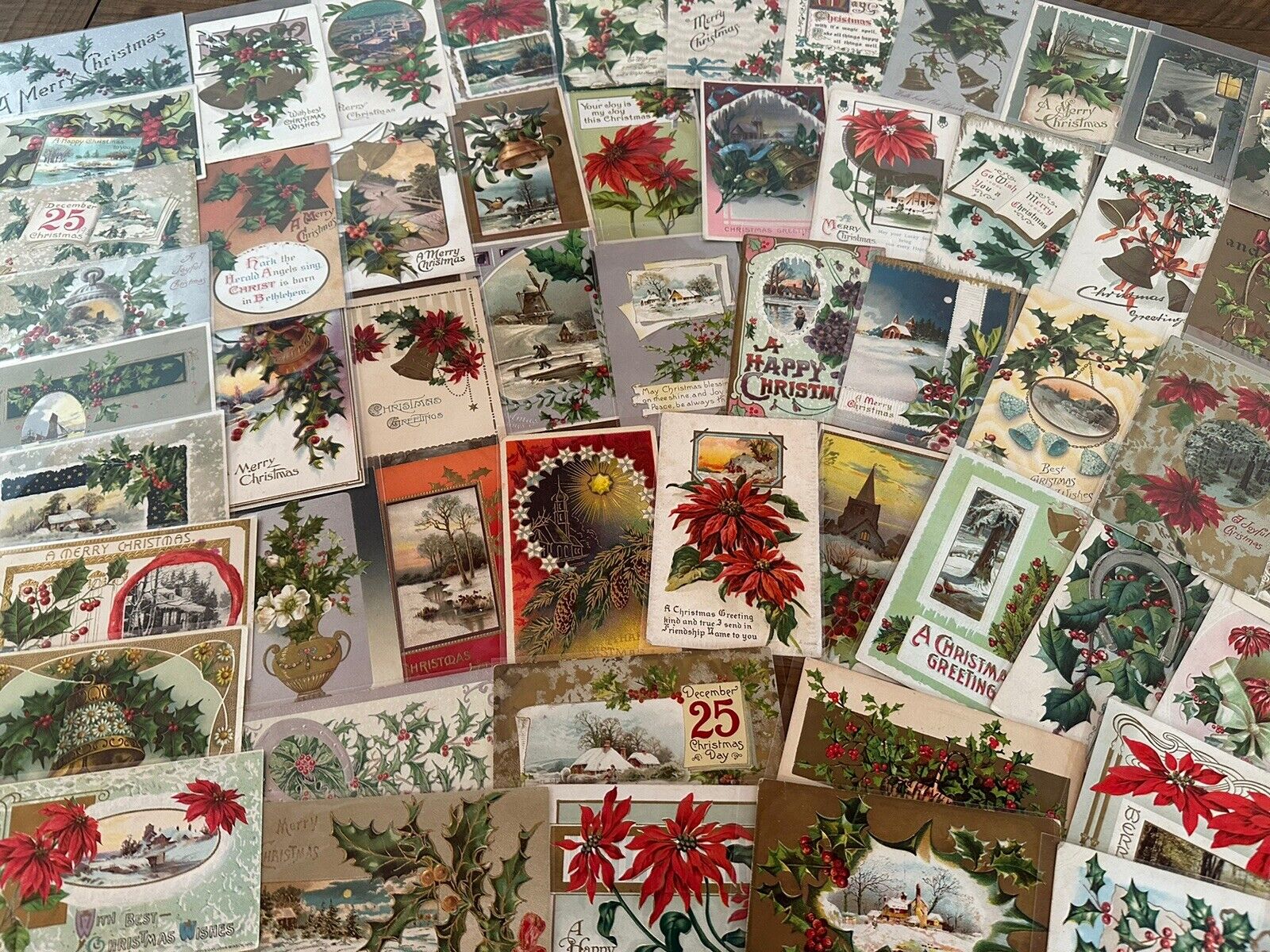 Big Lot of ~100 Antique  Christmas~Vintage 1900's Xmas Postcards~in sleeves~h948