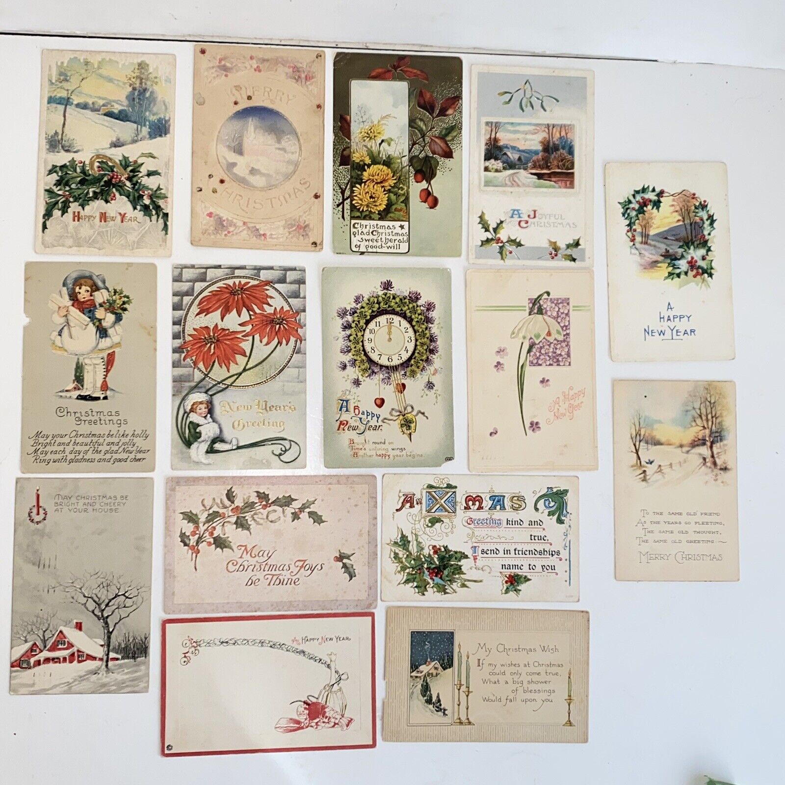 Antique Early 1900s-1920 Christmas and New Year Post Cards Lot of 15