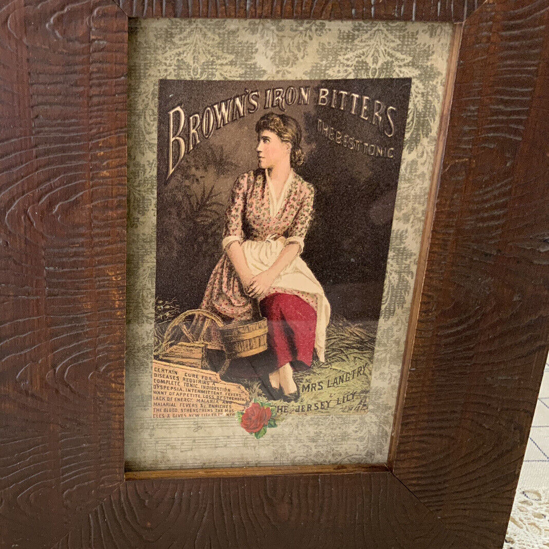 Vintage Antique Framed Victorian Trade Card, Late 1800’s, Lady, Brown’s Bitters