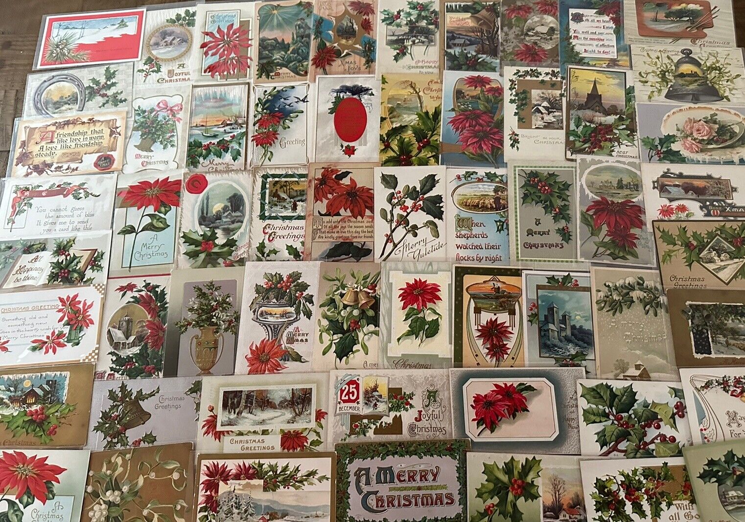 Big Lot of ~55 Vintage 1900's Christmas~Antique~ Xmas Postcards~in sleeves~k-442