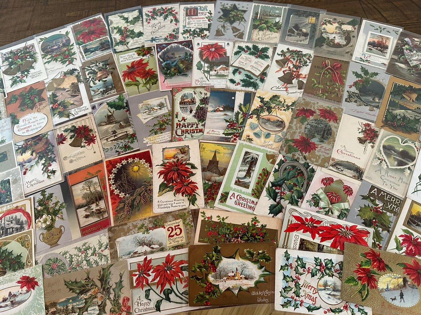 Big Lot of ~100 Antique  Christmas~Vintage 1900's Xmas Postcards~in sleeves~h948