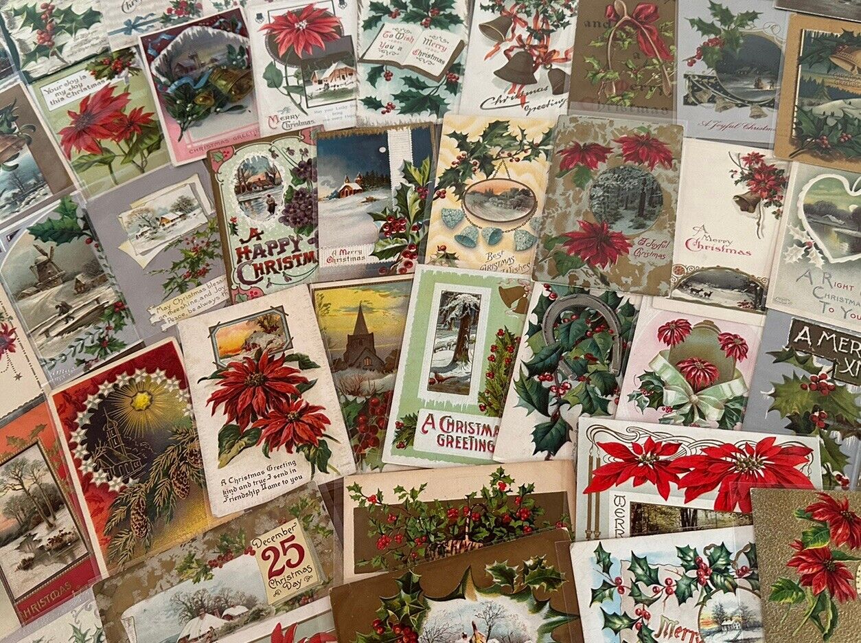 Big Lot of ~100 Antique  Christmas~Vintage 1900's Xmas Postcards~in sleeves~h948