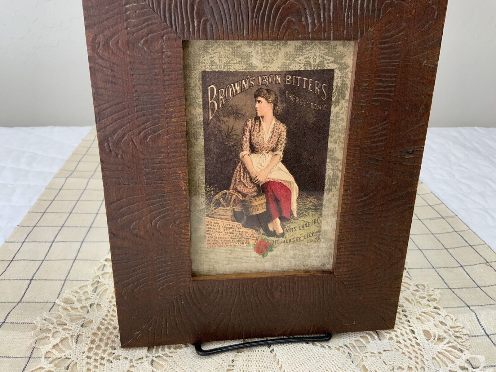 Vintage Antique Framed Victorian Trade Card, Late 1800’s, Lady, Brown’s Bitters