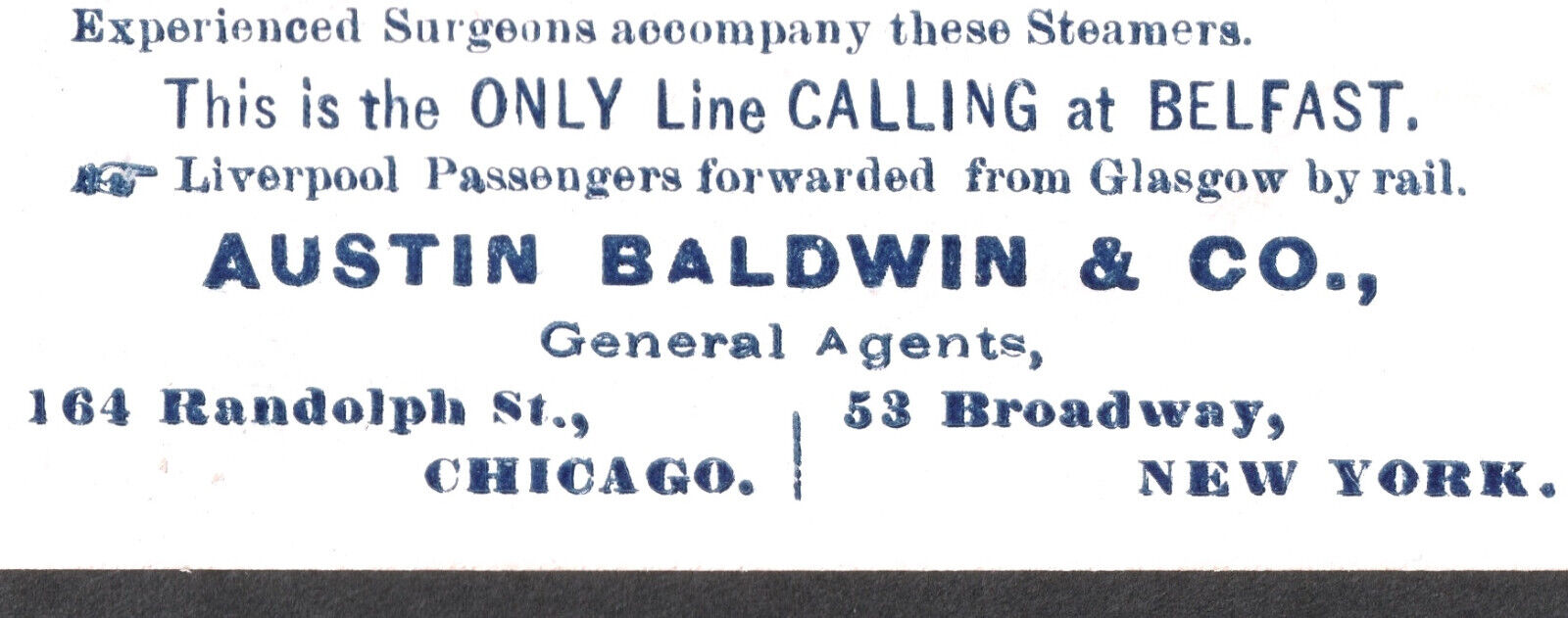 State Line Ship 1800's New York Harbor Castle Garden Steamship Advertising Card