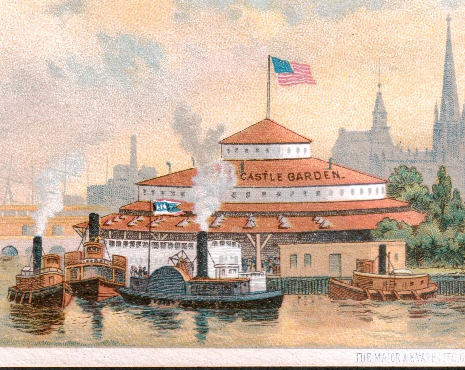 State Line Ship 1800's New York Harbor Castle Garden Steamship Advertising Card