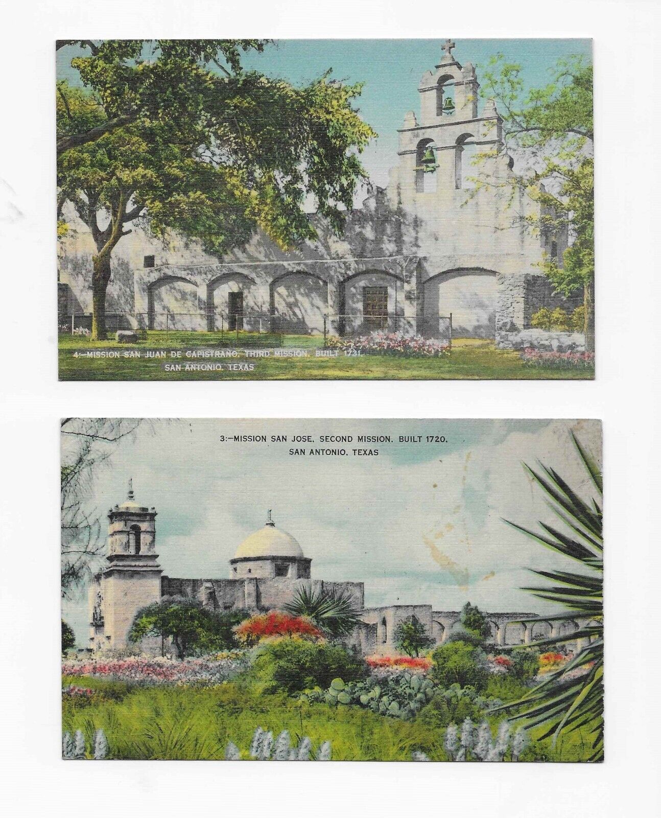 Lot of 2 Vintage Postcards ** MISSIONS IN SAN ANTONIO TEXAS * BUILT IN 1700's