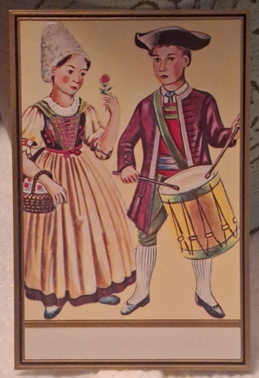Drummer Boy and Girl Embossed Victorian Era 3.5" Label Chrome