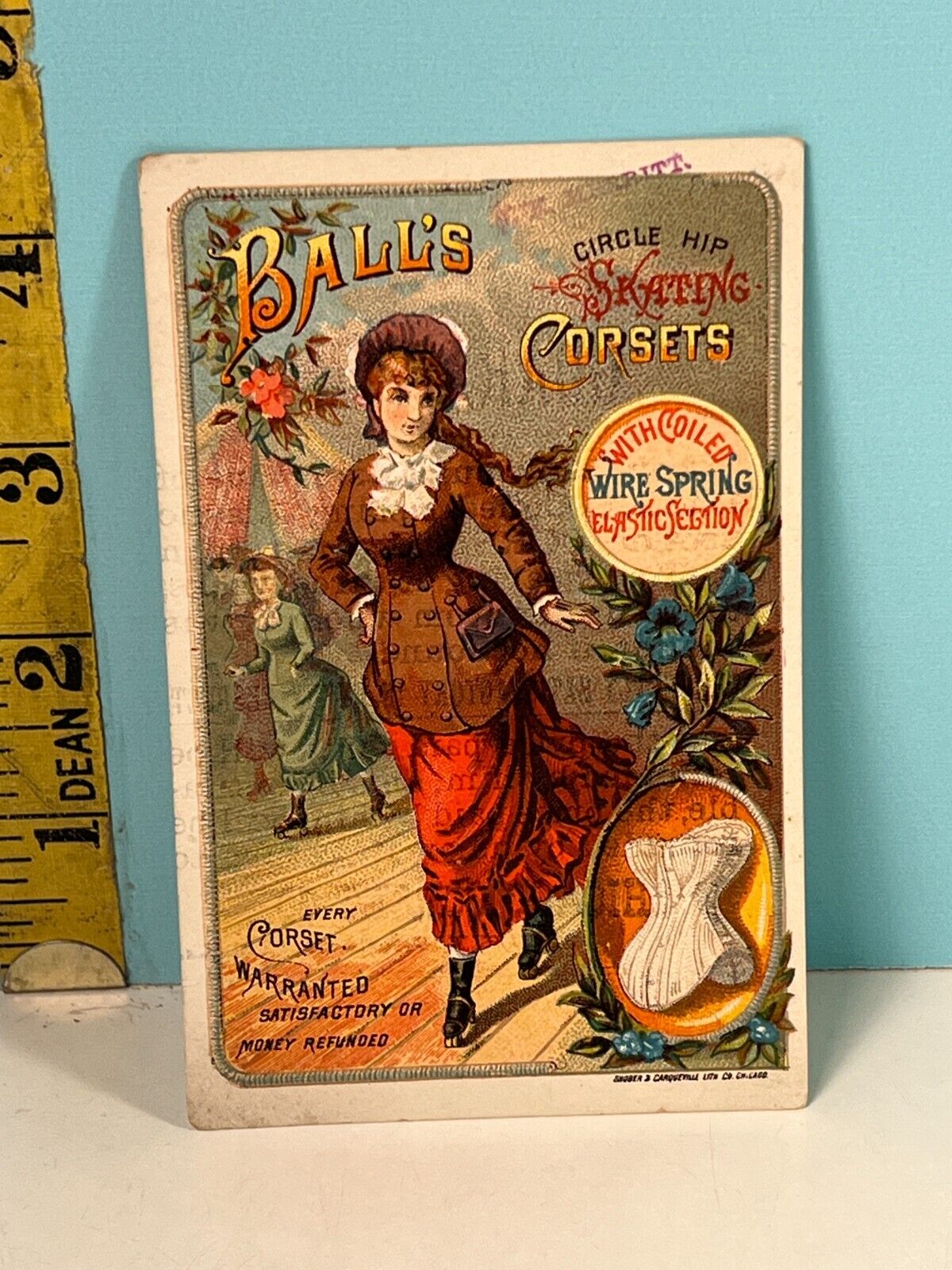 1800's Ball's Chicago Corset Co , Circle Hip Skating Corsets Trade Card.