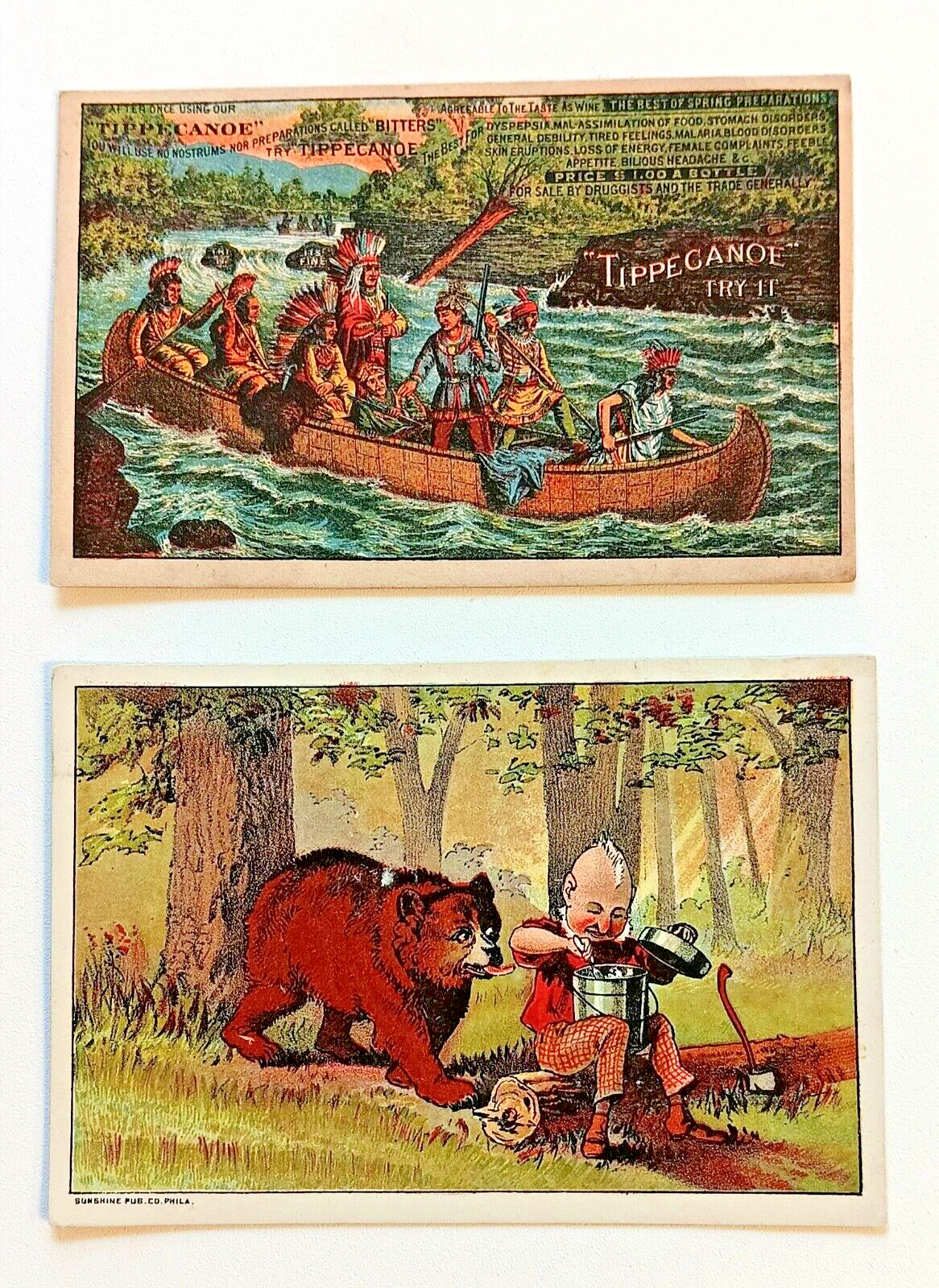 Antique Tippecanoe Bitters, Vermifuge Victorian Trade Cards Quack Medicine