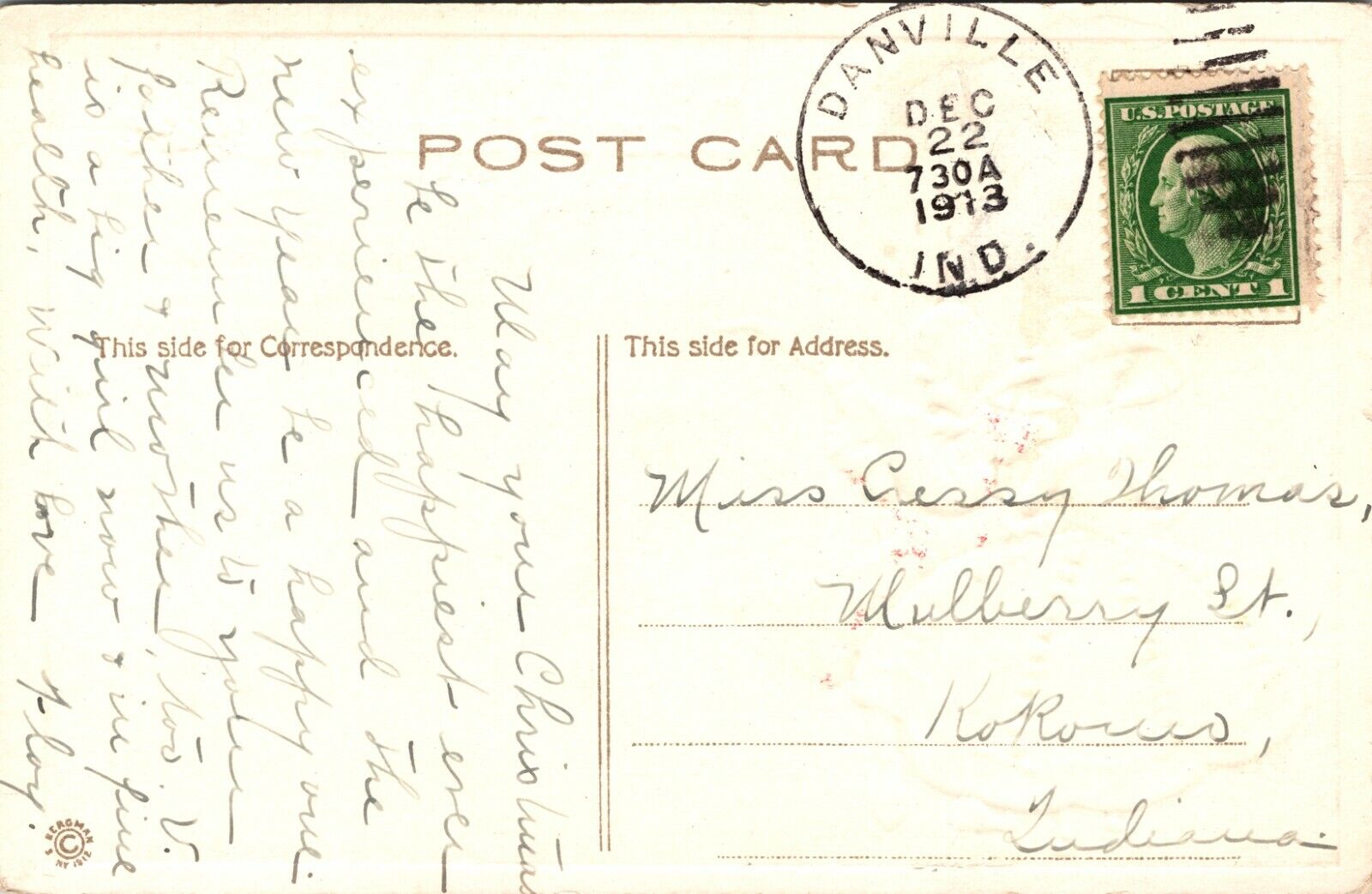 Christmas Greetings Flirty couple in 1700's Clothing 1913  Postcard 3216