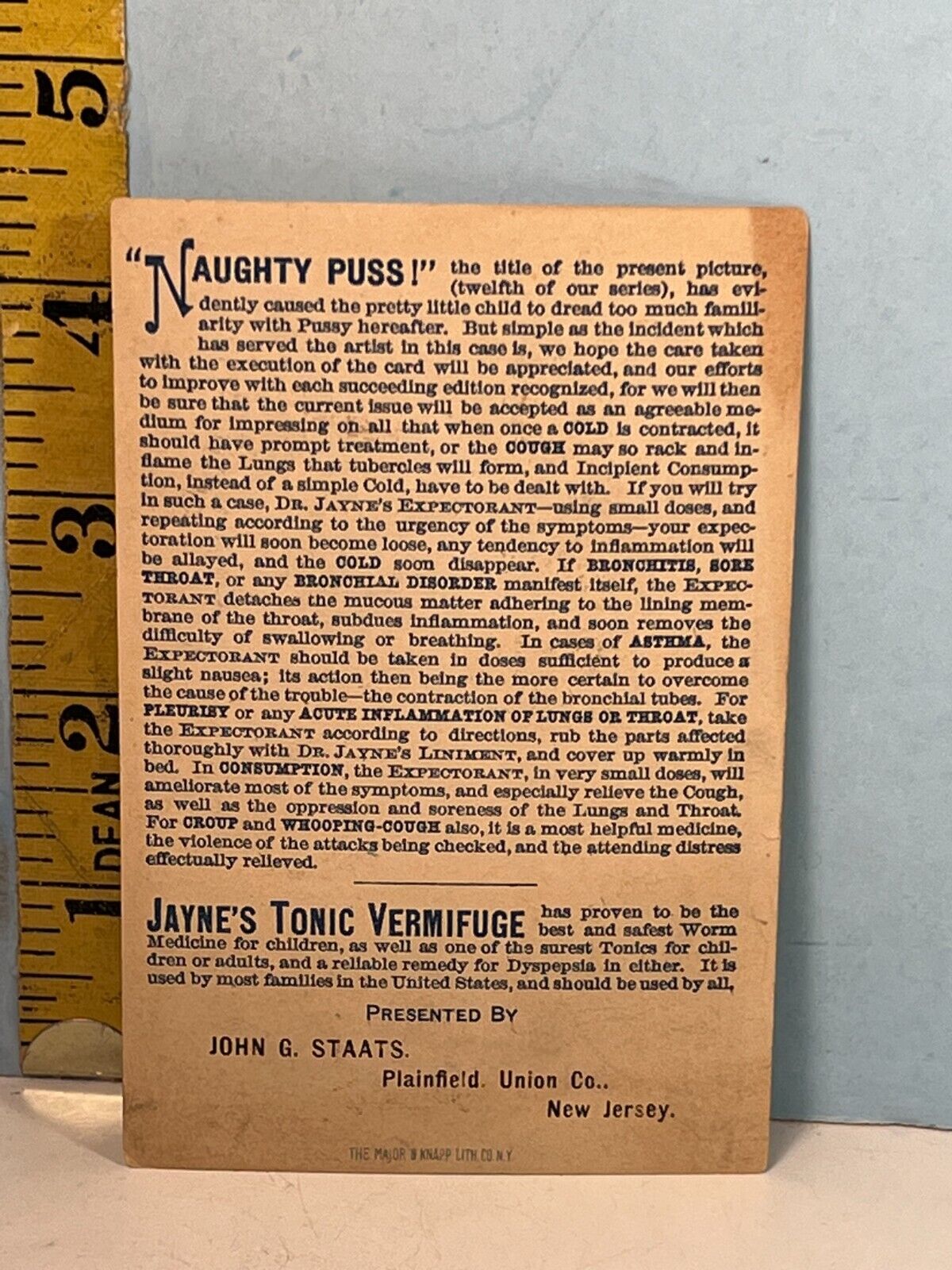 1800's Jayne's Tonic Vermifuge -Trade Card