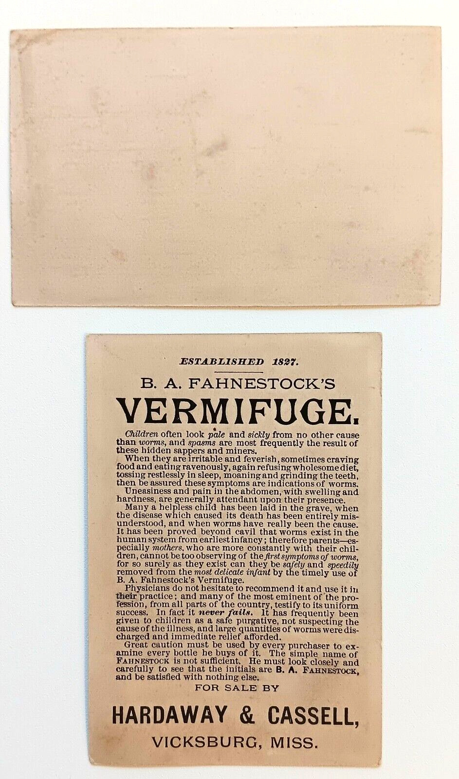 Antique Tippecanoe Bitters, Vermifuge Victorian Trade Cards Quack Medicine