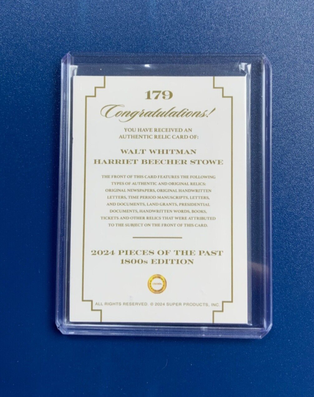 2024 pieces of the past 1800s Whitman/stowe dual rare relic card.