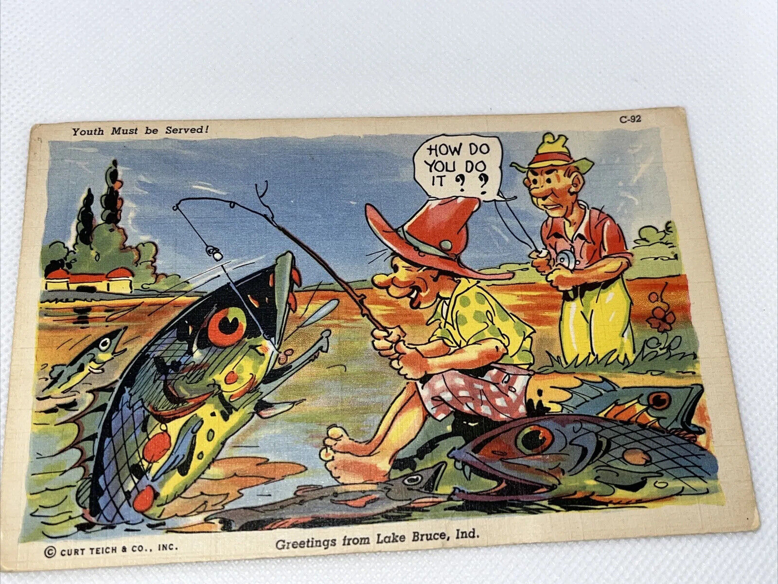 VINTAGE Fishing Postcard With 1 CENT WASHINGTON U.S. POSTAGE STAMP Cancel 1947