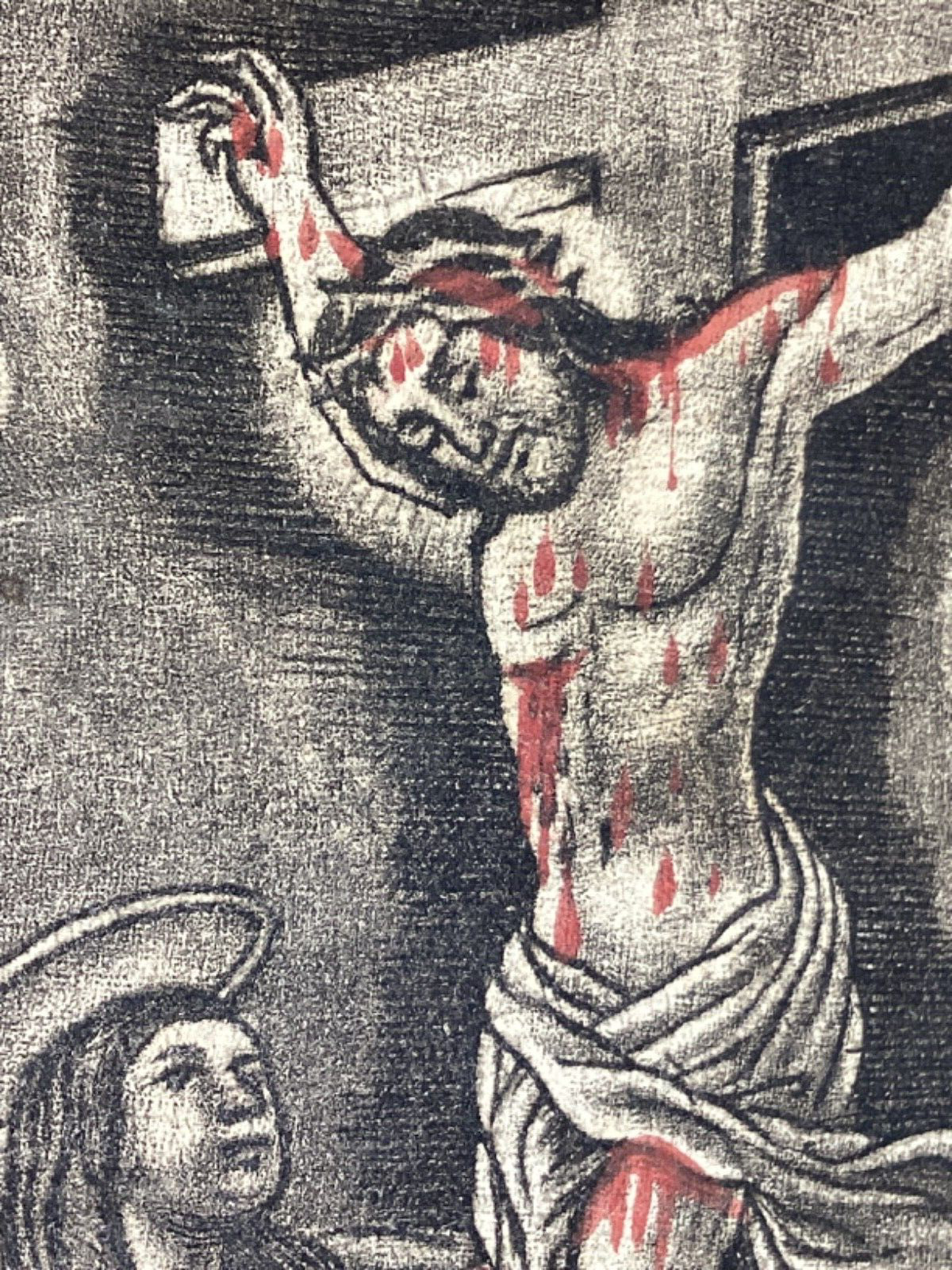 Antique Religious Print 1700’s Christ Cross Mary Magdalen Holy Card