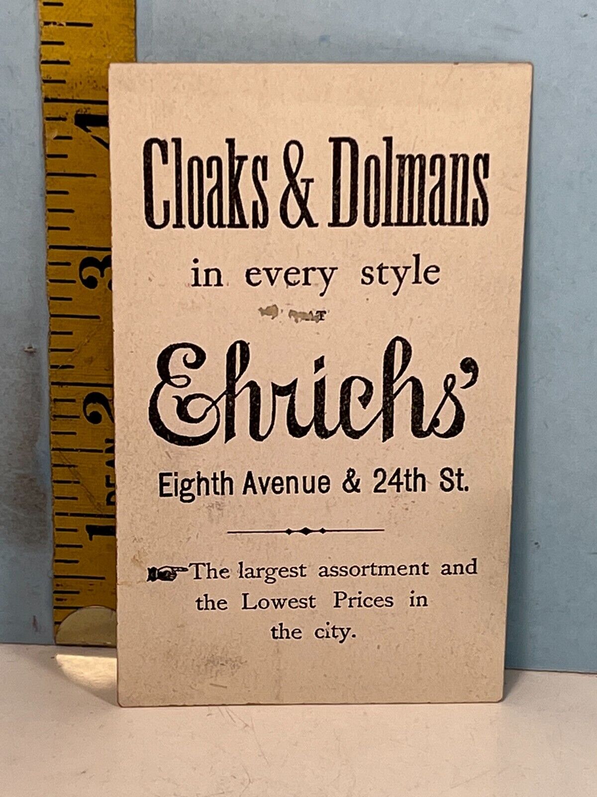 1800's Ehrichs' Retail Storee, New York- Clark & Dolmans Trade Card