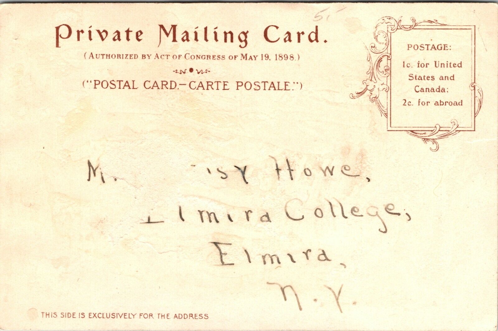 French Couple 1700's Private Mailing Card, Act of Congress Card ASM No 22