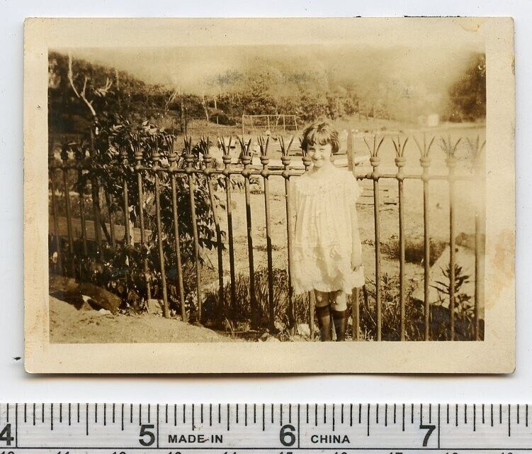 AB441 Original Vintage Photo LITTLE GIRL BY FENCE c Early 1900's