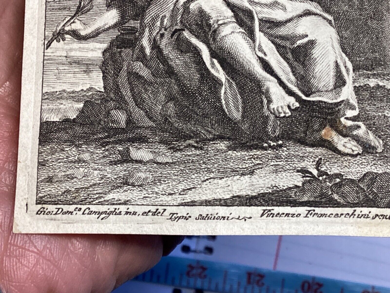 Antique Religious Print 1700’s St. John Virgin Apocalypse holy card
